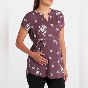 Full Moon Segura Short Sleeve Tie Waist Maternity Blouse